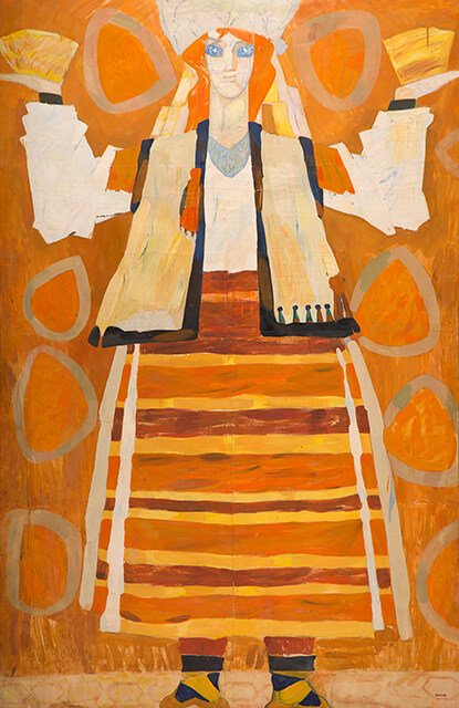 Photo of Valery Geghamyan`s painting #026 «Red-haired Blue-Eyed Huzul Woman with Two Bowls»